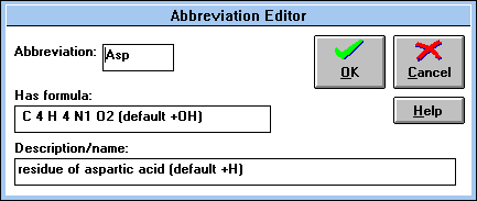 Screen Capture of Abbreviation Editor Pop-up Window